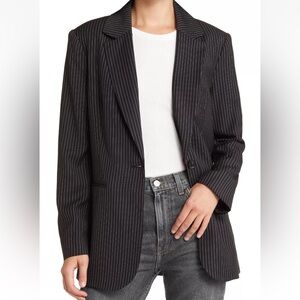Reformation Dama Pinstripe Cady Blazer Medium NWT Black White Tailored Jacket